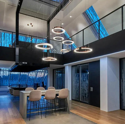 Suspension LED Ronde à Anneaux – Élégance Moderne et Luminosité Personnalisée Luminaire Paris