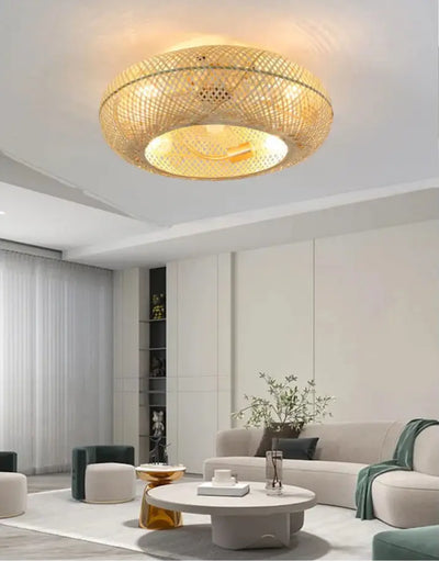 Ventilateur de Plafond en Bambou avec Lumière LED – Élégance Naturelle et Fonctionnalité Silencieuse Luminaire Paris