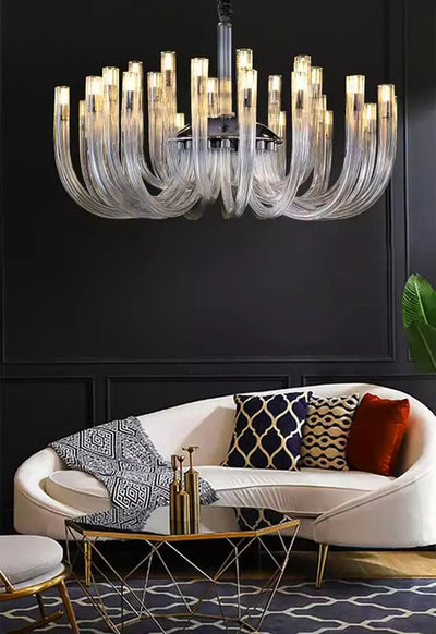 Lustre LED Suspendu en Verre et Acier Brossé – Élégance Contemporaine pour Chambre et Salon Luminaire Paris