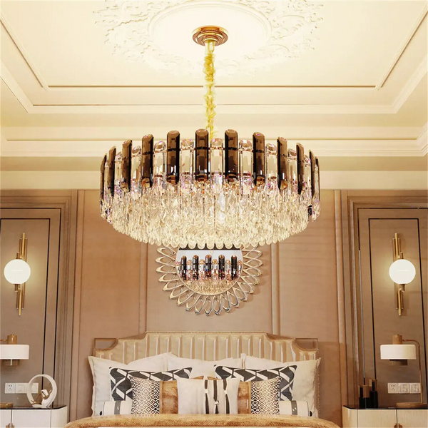 Lustre Rond à Clip en Cristal – Élégance Dorée et Éclat Exceptionnel Luminaire Paris