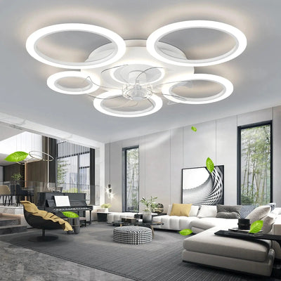 Ventilateur Plafonnier LED Intelligent – Éclairage à 5 Cercles avec télécommande Luminaire Paris