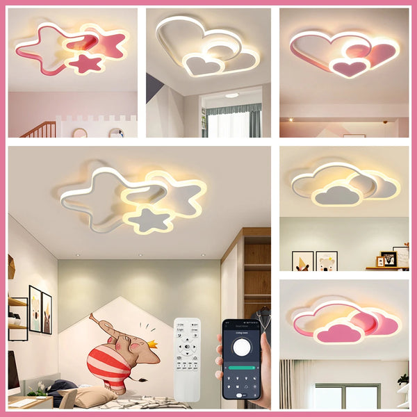 Lampe Nuage Coeur Étoile Rose