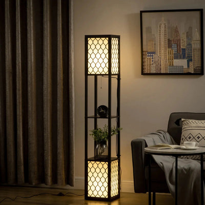 Lampadaire Colonne Noir avec Étagères – Design Élégant et Fonctionnel Luminaire Paris