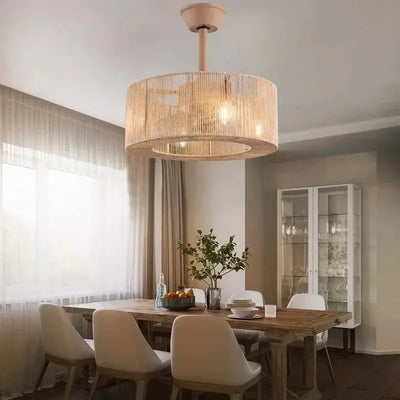 Ventilateur de Plafond en Rotin – Élégance Rétro avec Télécommande et Moteur Silencieux Luminaire Paris