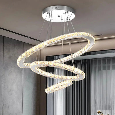 Suspension LED Cristal 3 Anneaux – Éclat Moderne avec Télécommande et Hauteur Réglable Luminaire Paris