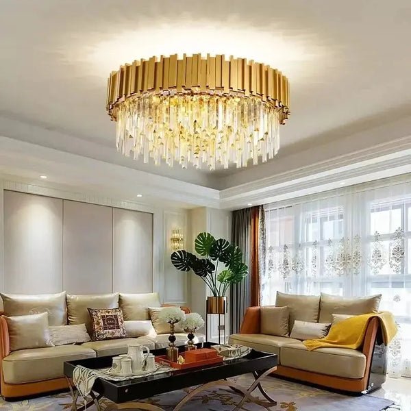 Lustre en Cristal Doré Moderne – Éclairage Haut de Gamme pour Intérieur Raffiné Luminaire Paris
