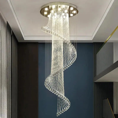 Lustre Rotatif en Cristal – Élégance Architecturale pour Escalier et Villa de Luxe Luminaire Paris