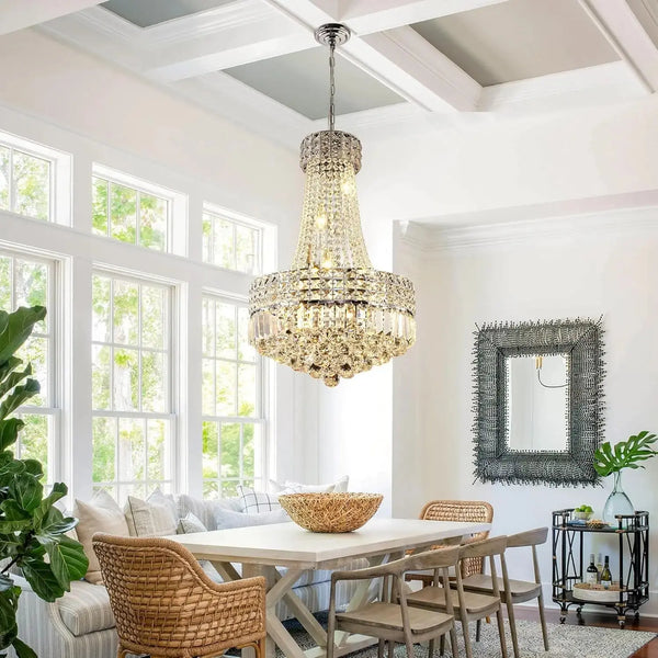 Lustre en Cristal Moderne Argenté – Élégance Raffinée pour Salle à Manger et Chambre Luminaire Paris