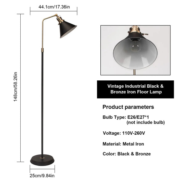 Lampadaire Industriel Noir et Or – Éclat Vintage et Design Authentique Luminaire Paris