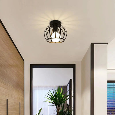 Plafonnier Vintage Industriel en Métal – Suspension Rétro en Forme de Cage pour Couloir et Intérieur Luminaire Paris