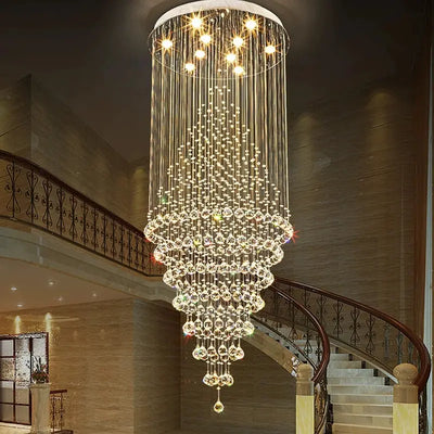 Lustre LED en Cristal pour Escalier – Élégance Architecturale pour Villas et Halls Modernes Luminaire Paris