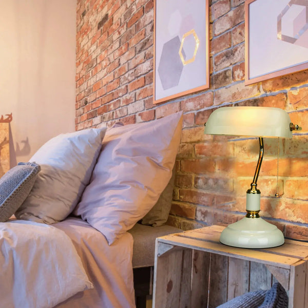 Lampe de Bureau Vintage en Verre Blanc – Élégance Intemporelle pour un Bureau Raffiné Luminaire Paris