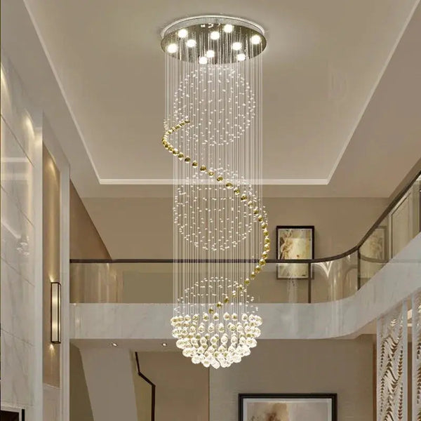 Lustre en Cristal Spirale – Éclat Sculptural pour Escalier ou Hall Majestueux Luminaire Paris