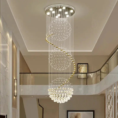 Lustre en Cristal Spirale – Éclat Sculptural pour Escalier ou Hall Majestueux Luminaire Paris