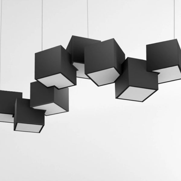 Suspension LED à cubes noirs, détail des diffuseurs