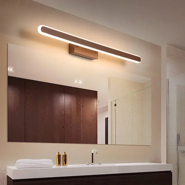 Réglette LED marron pour miroir de salle de bain, lumière chaude